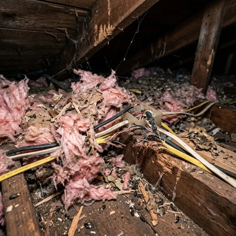 Contaminated ceiling insulation being assessed in a Mount Egerton roof space