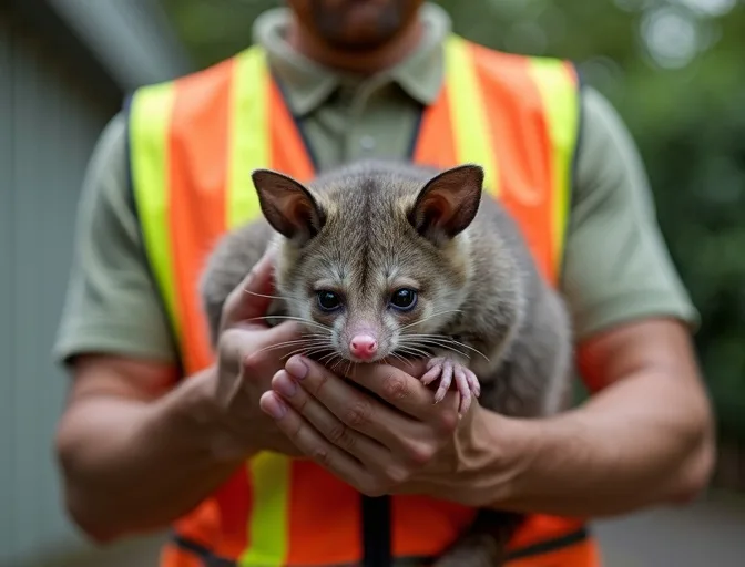 Animal handler safely recovering a deceased possum in Mount Egerton